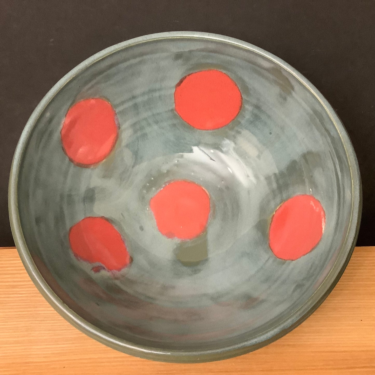 Bowl Steel Blue with Red “Polka Dots”