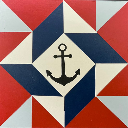Barn Quilt Red & Blue Anchor 1' x 1'