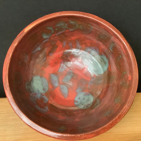 Bowl Red with Steel Blue Splashes