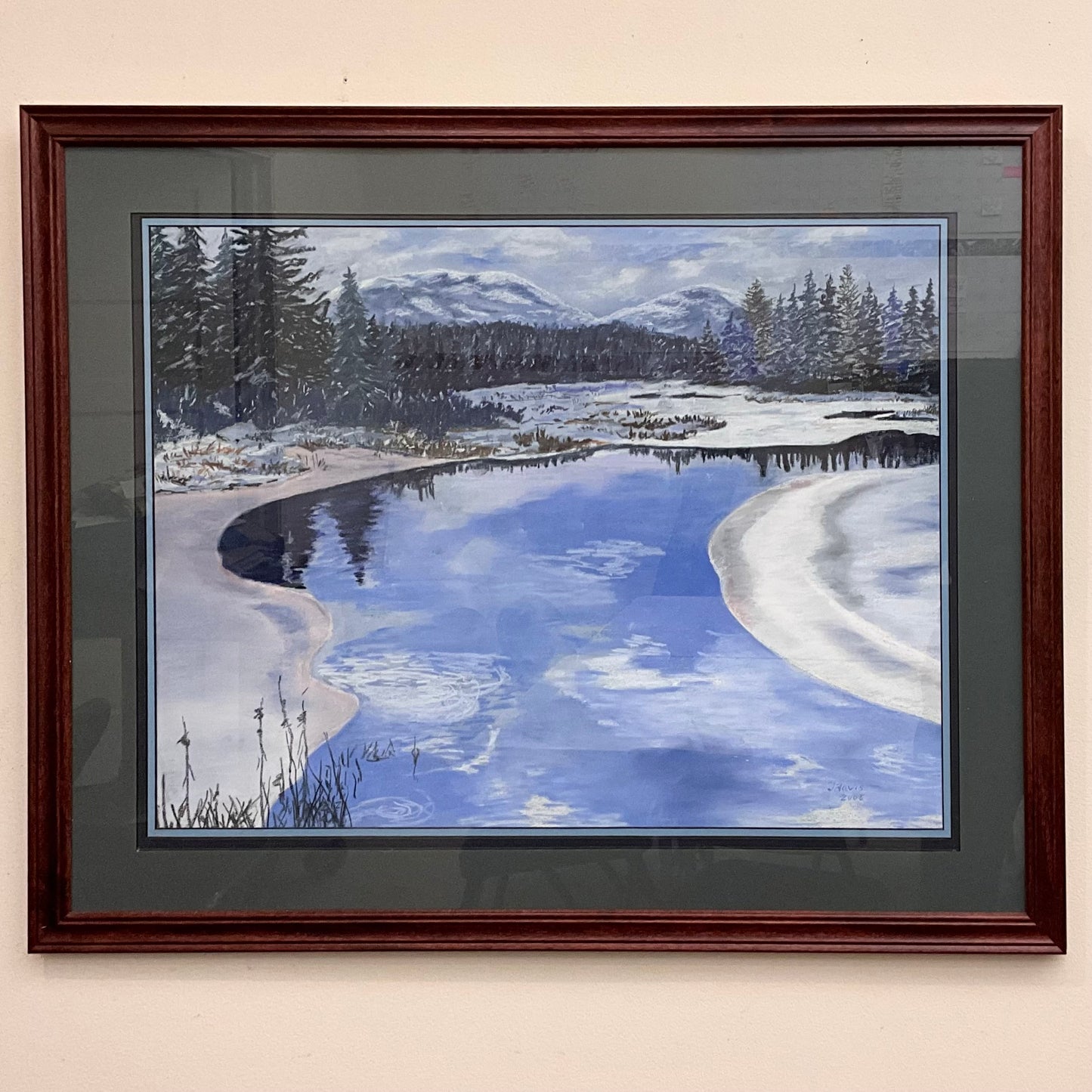 “Winter River” Original Framed Pastel