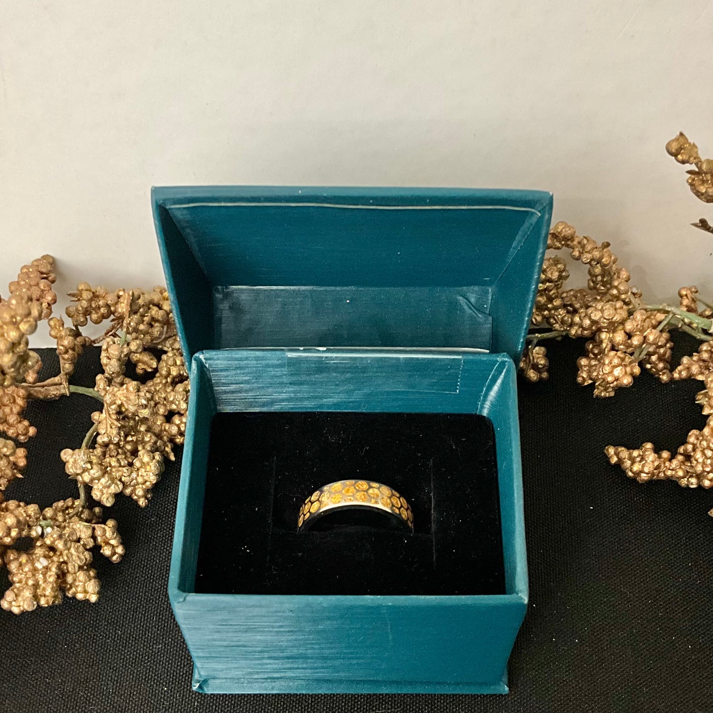 Titanium Hexagon Ring with Gold foil & Mica Inlay size 7.5
