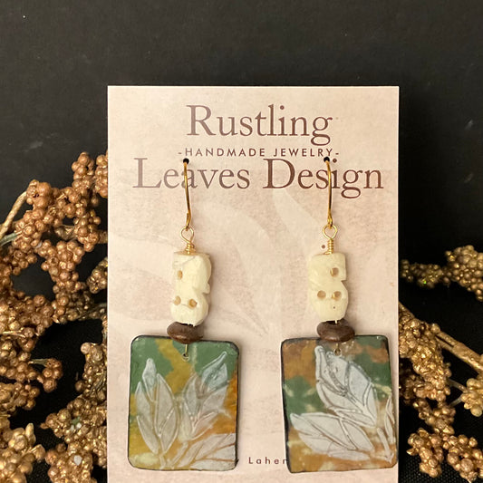 Green & White Foliage Earrings