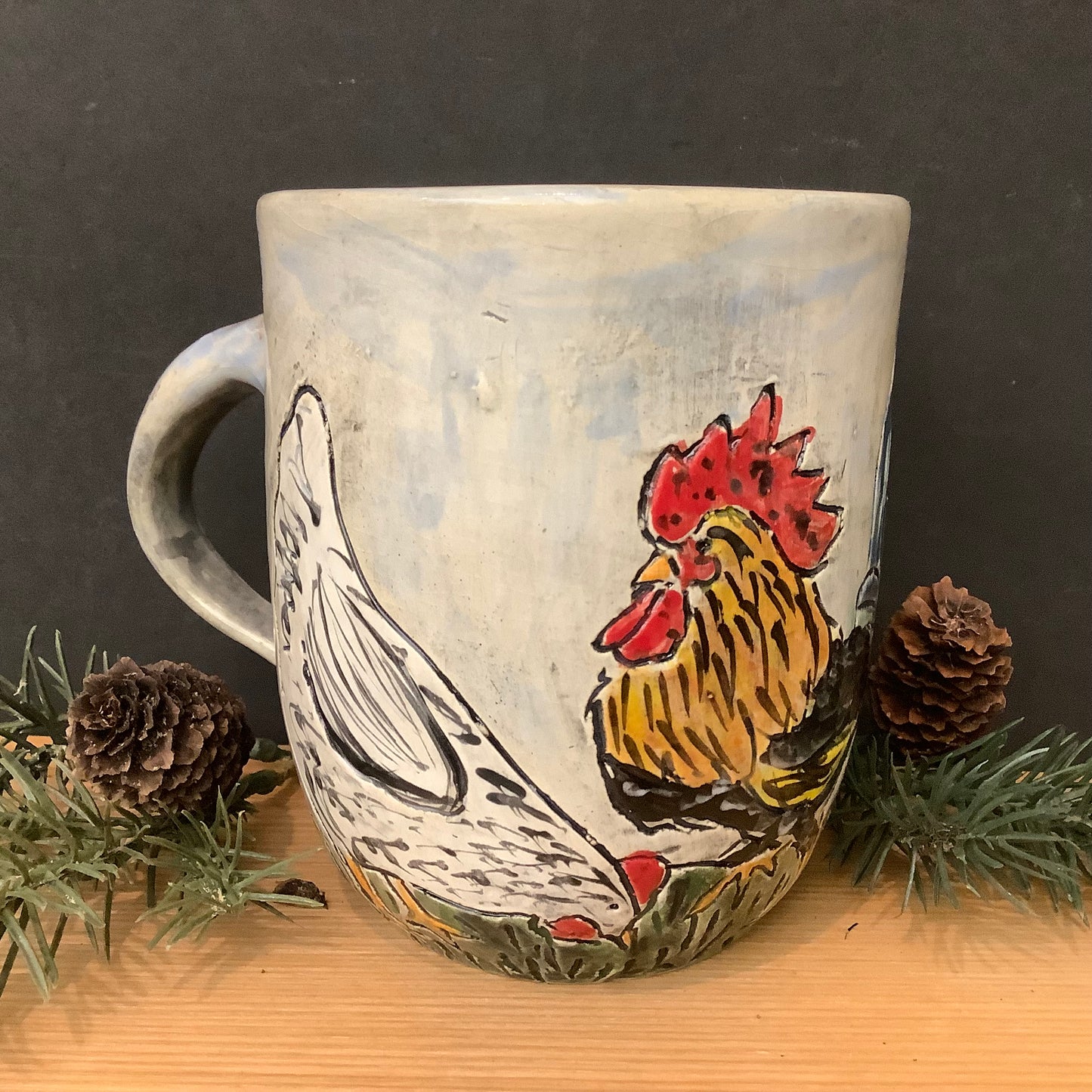 Mug with Carved Rooster & Hens