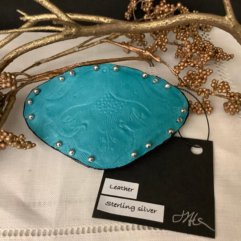 Turquoise Leather Floral Design Barrette