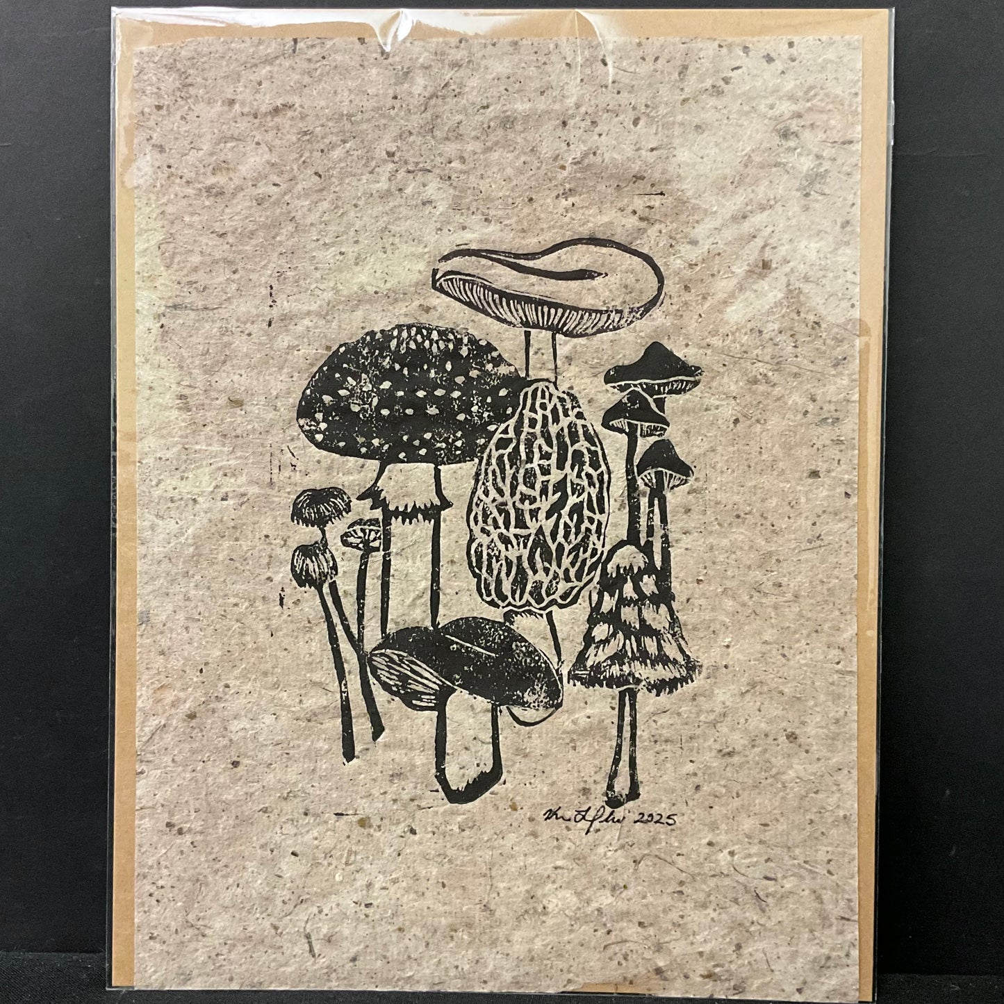 Mushrooms Linocut Print