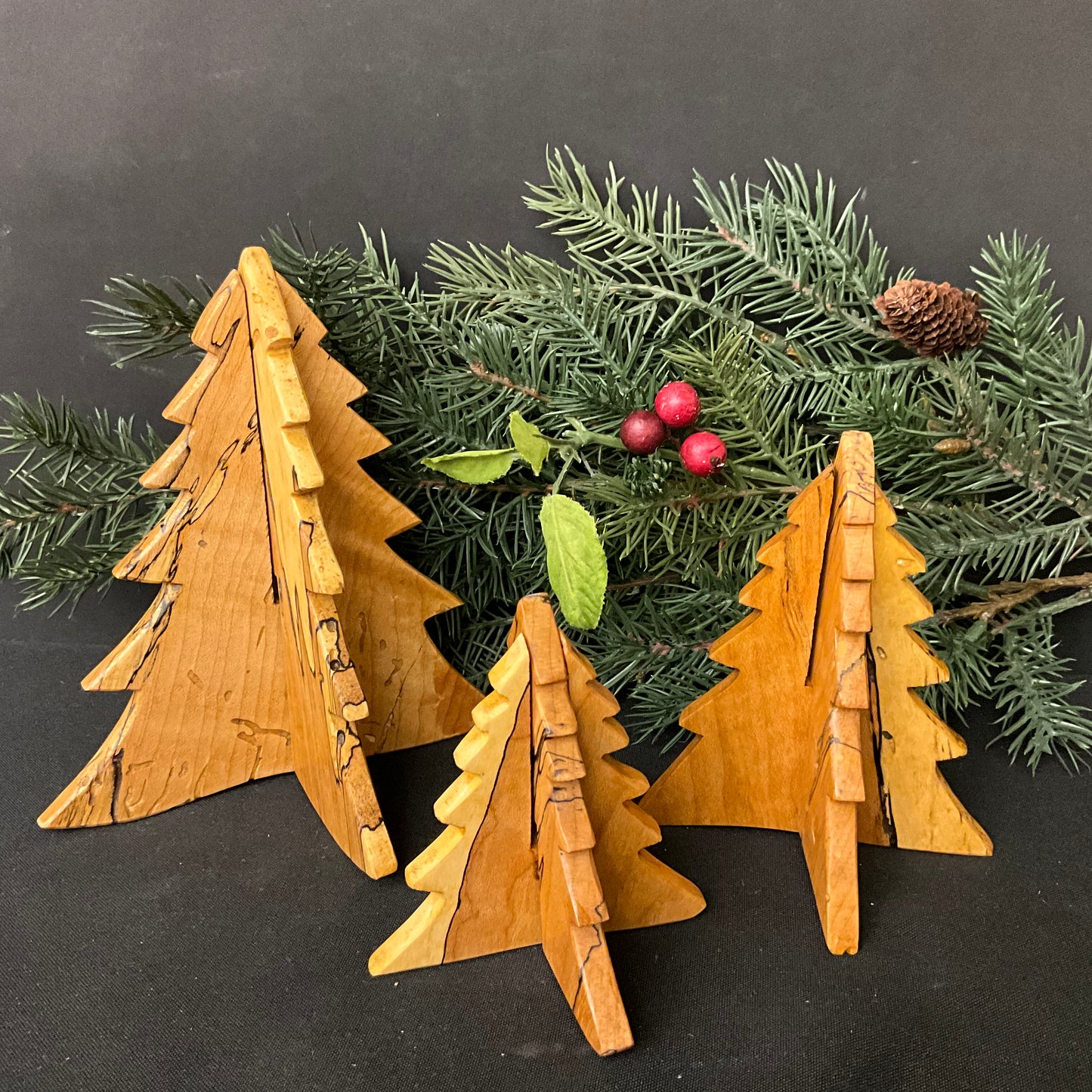 Set of Three Spalted Maple Wood Trees