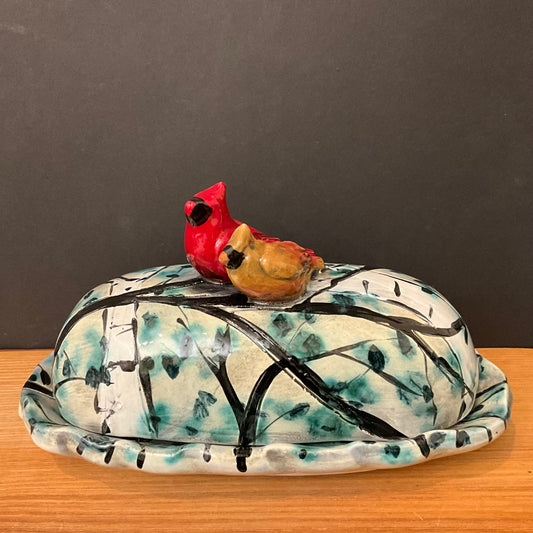 Butter Dish with Cardinal Pair Finial