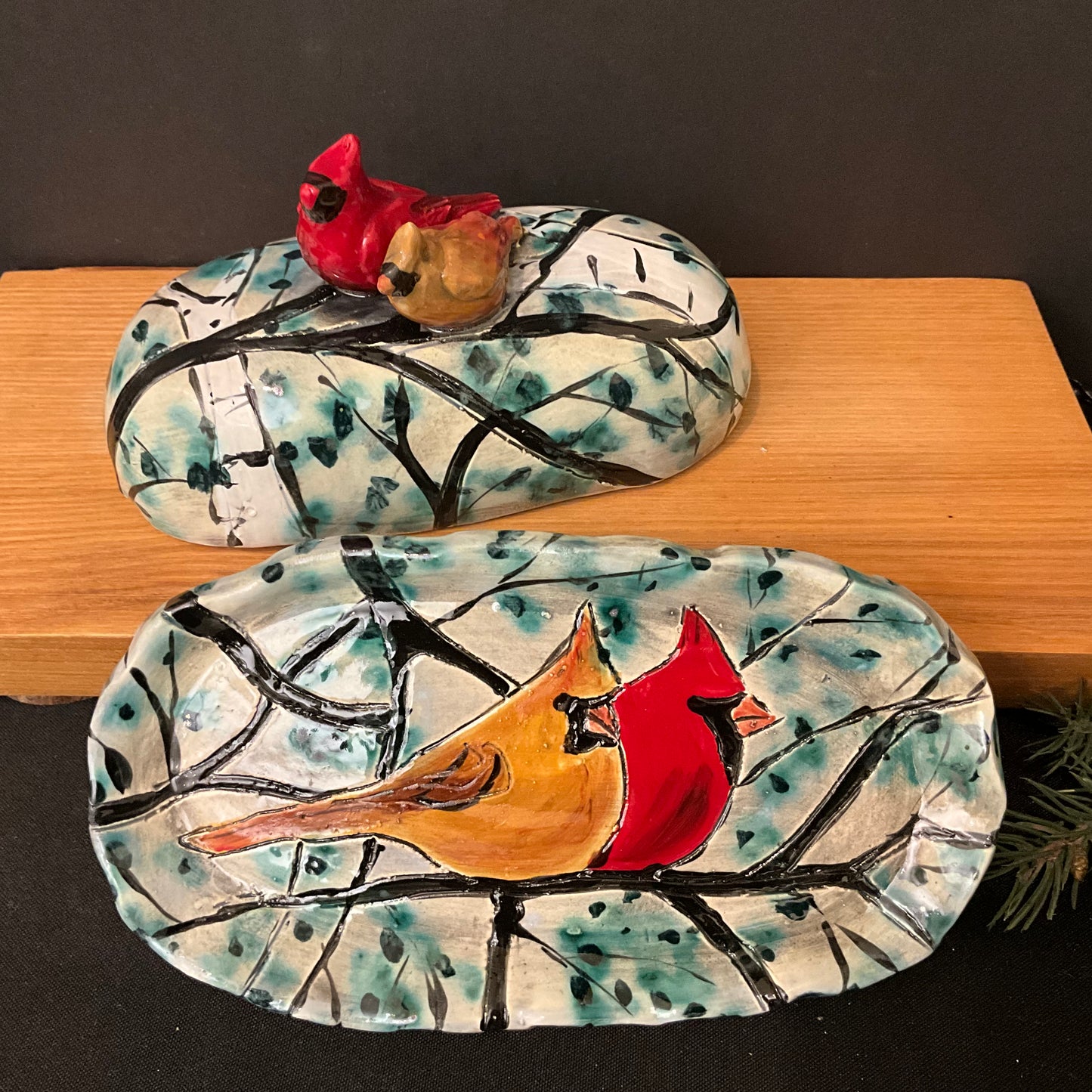 Butter Dish with Cardinal Pair Finial