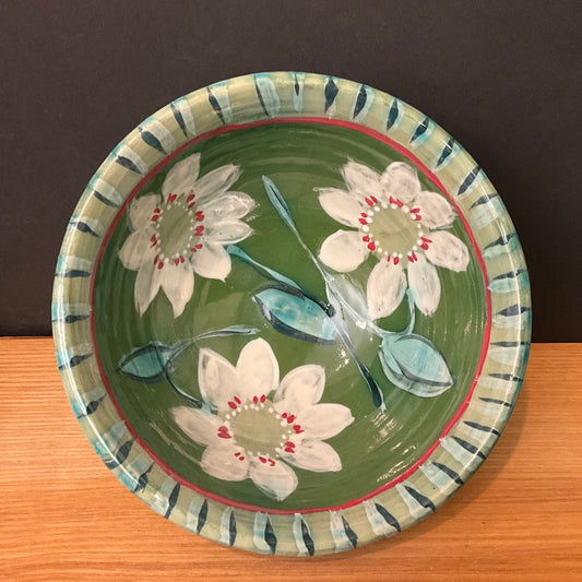 Small Green Bowl with White Flowers