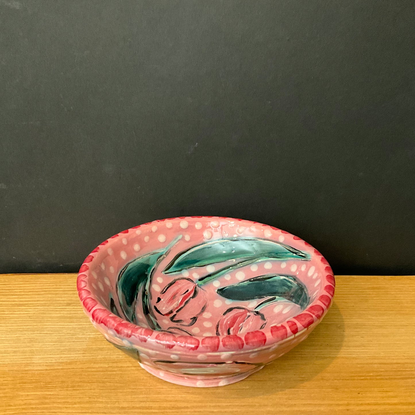 Petite Bowl in Pink with Tulips