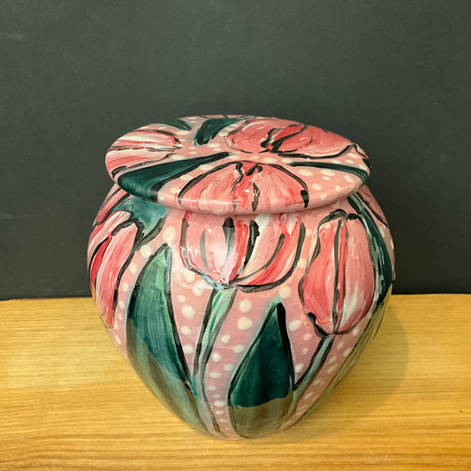Large Ginger Jar Pink with Pink Tulips