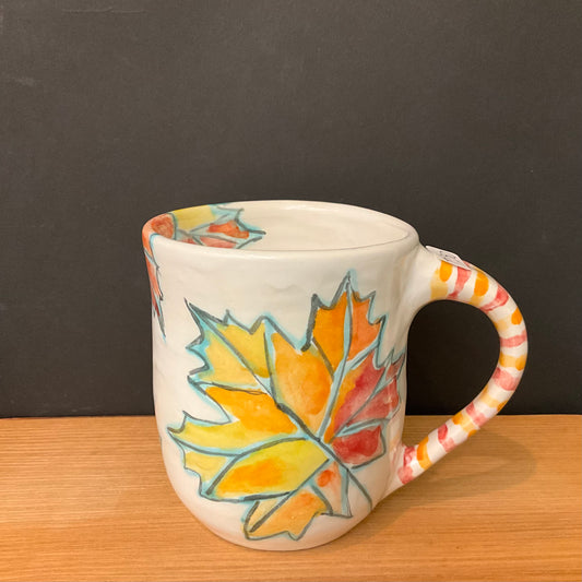 Fall Leaves Mug with Striped Handle