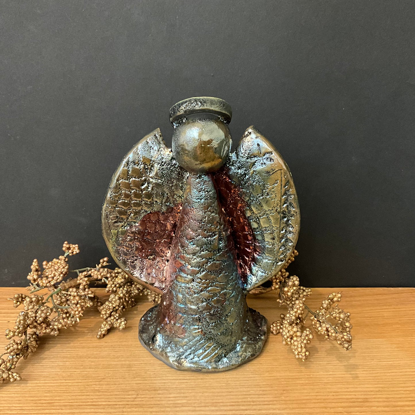 Large Folk Angel Coppery Glaze