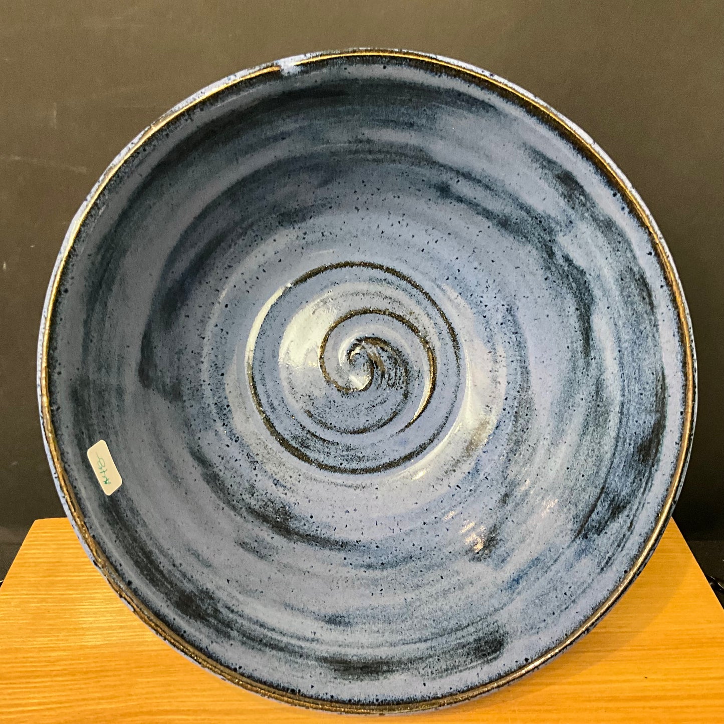Deep Bowl in Blue Drip Glaze & Ivory with Incised Pattern
