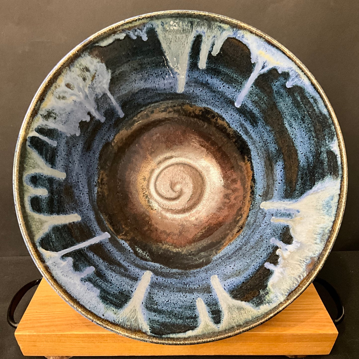 Deep Serving Bowl in Blues, Brown & Ivory