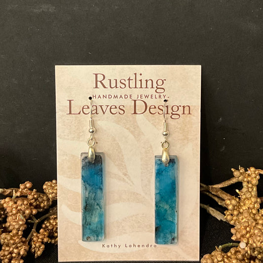 Long Thin Resin Rectangle Earrings in Smoky Blue