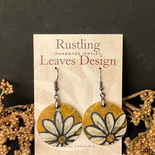 Hand painted Watercolor Flower Disc Earrings