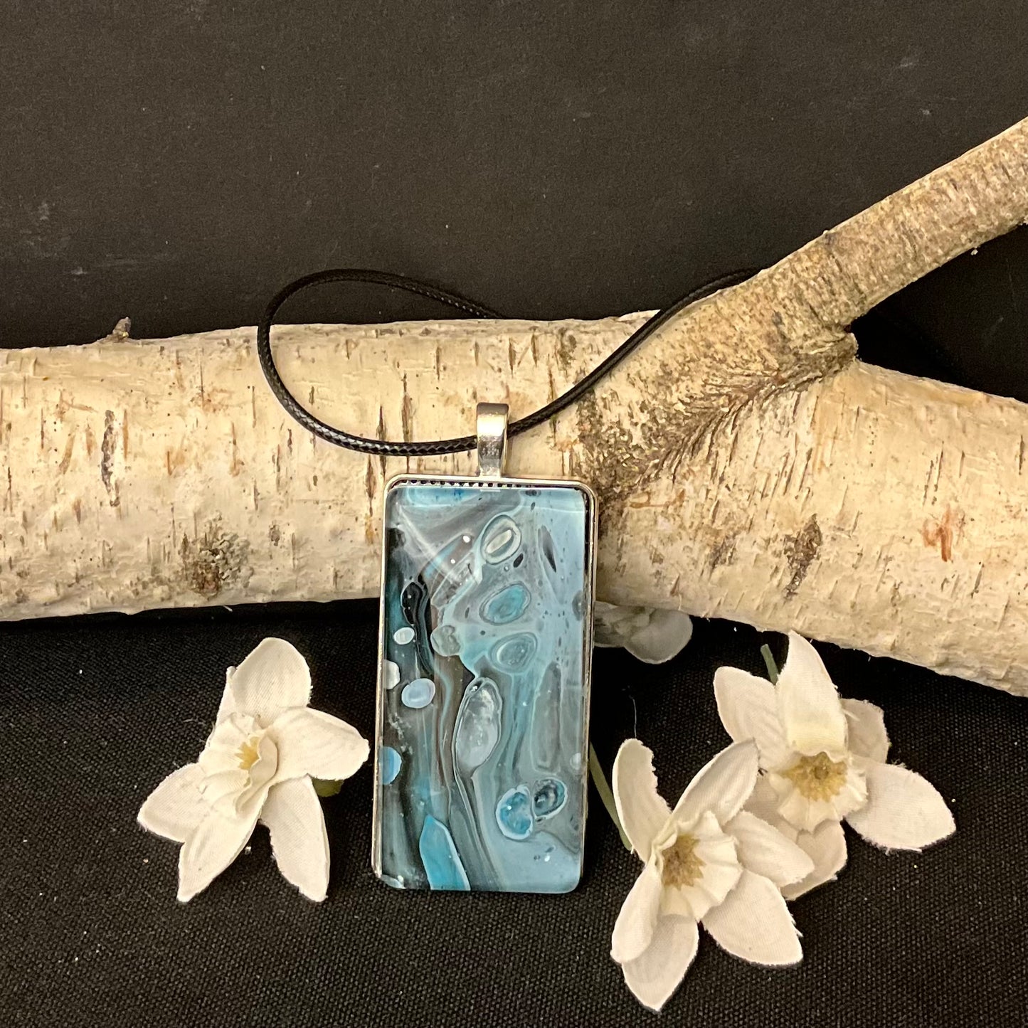 Blue and Black Rectangle Resin Necklace