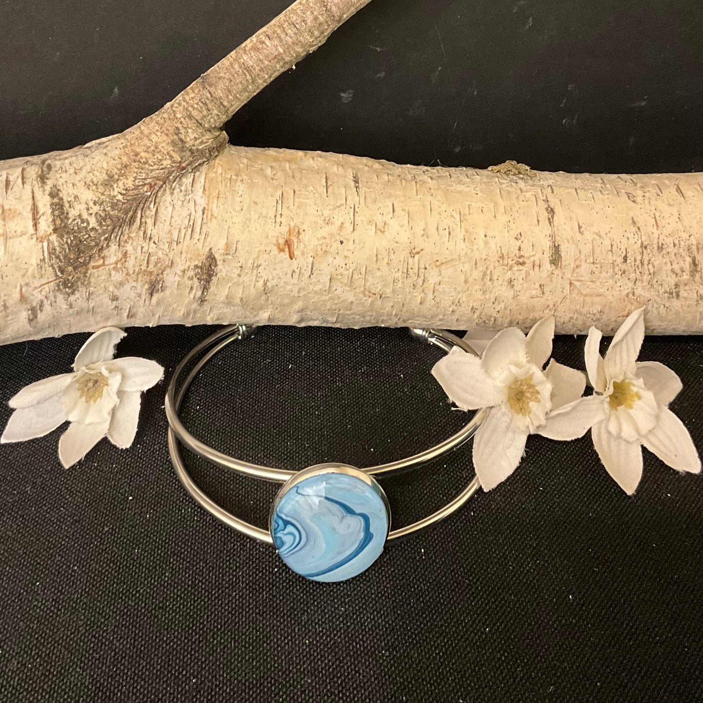 Silver Bracelet with Small Blue Disc