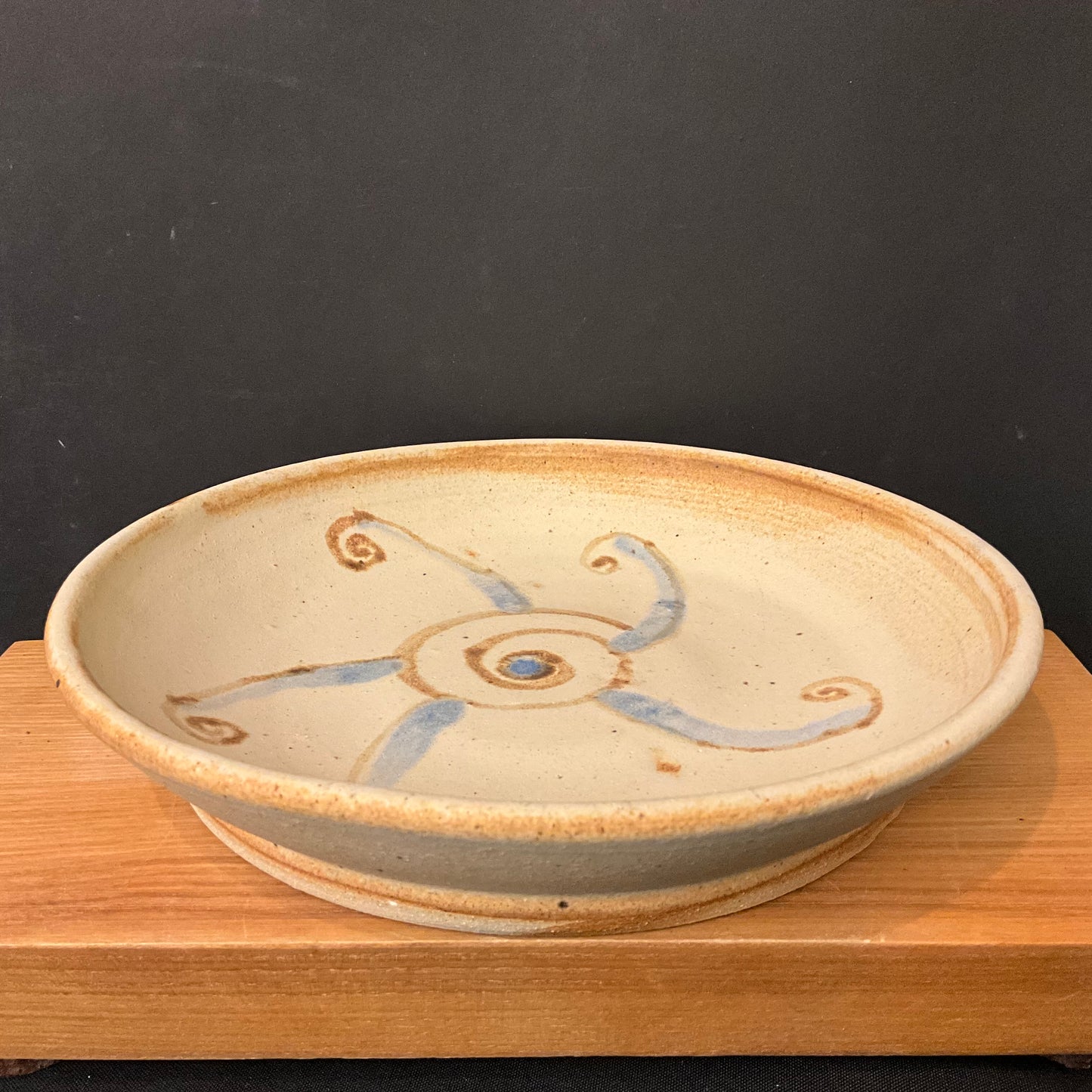 Deep Plate/ Low Bowl Tan with Blue Spirals
