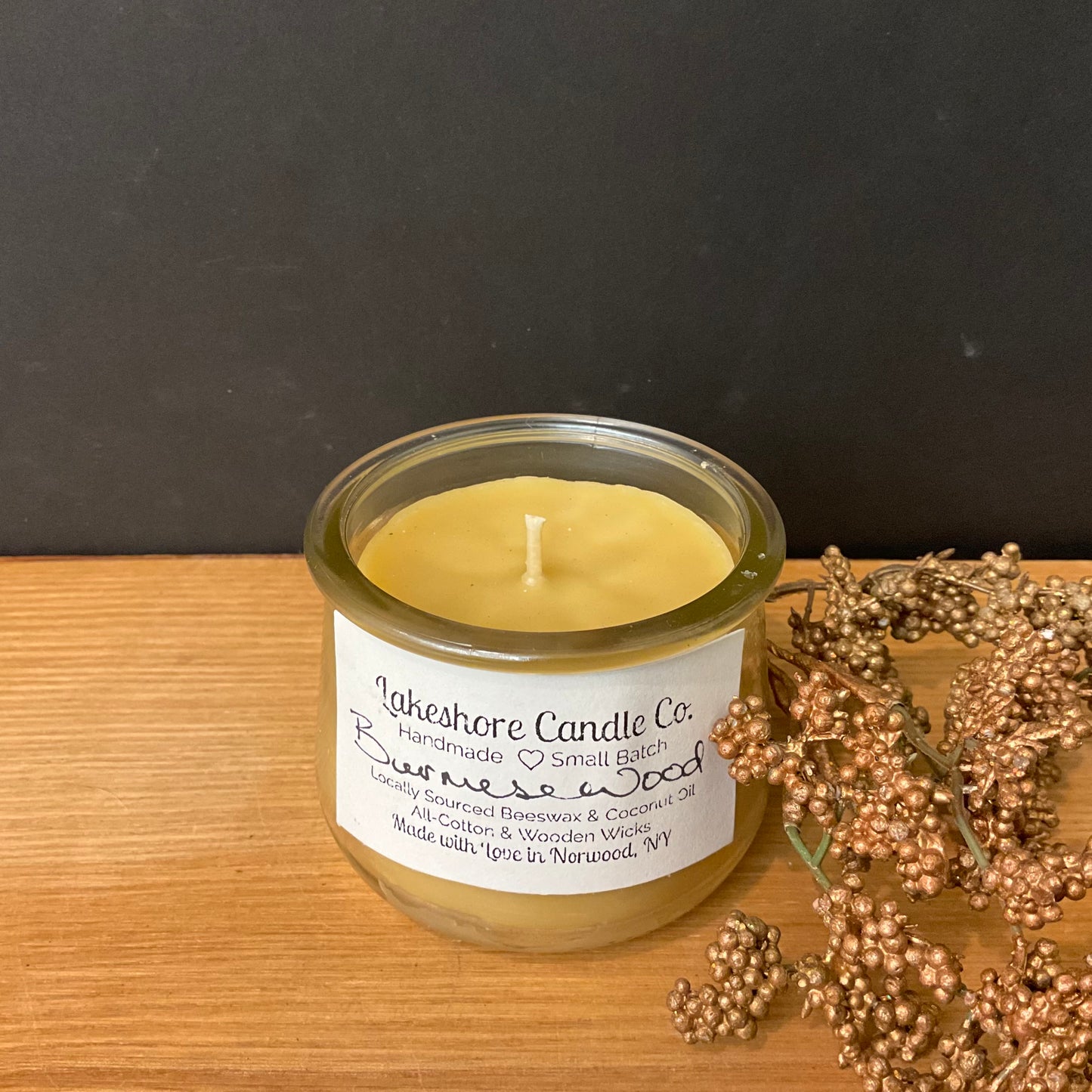 Beeswax Glass Jar Candle, Burmese Wood