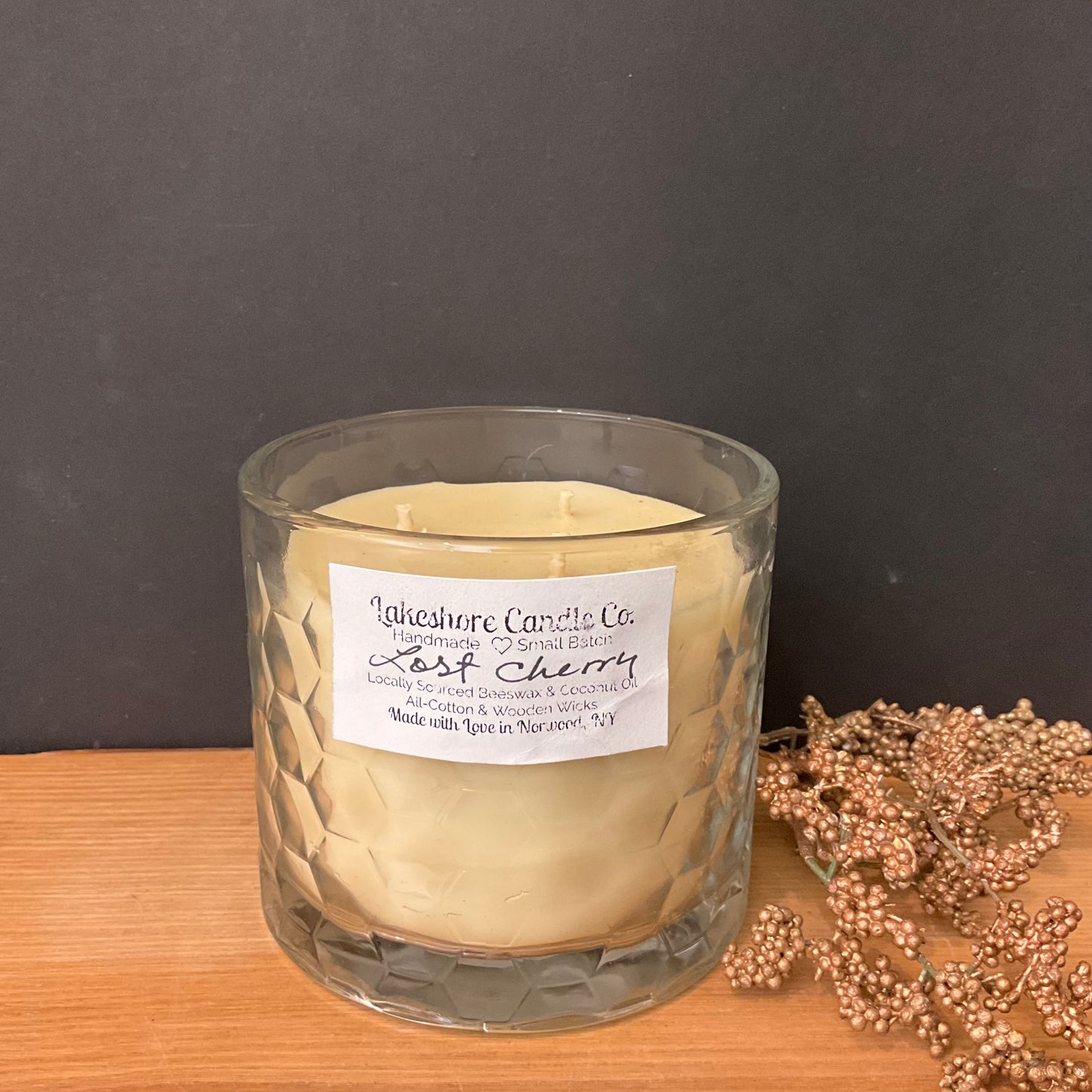 Beeswax Hex Glass Candle - Lost Cherry