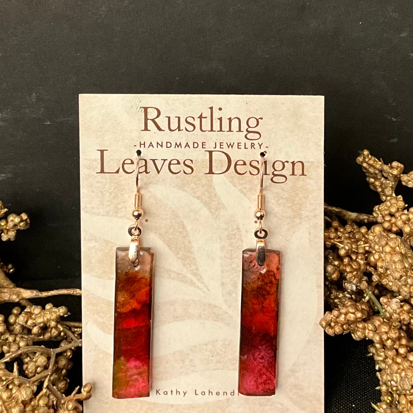 Long Thin Resin Rectangle Earrings in Oranges & Pinks