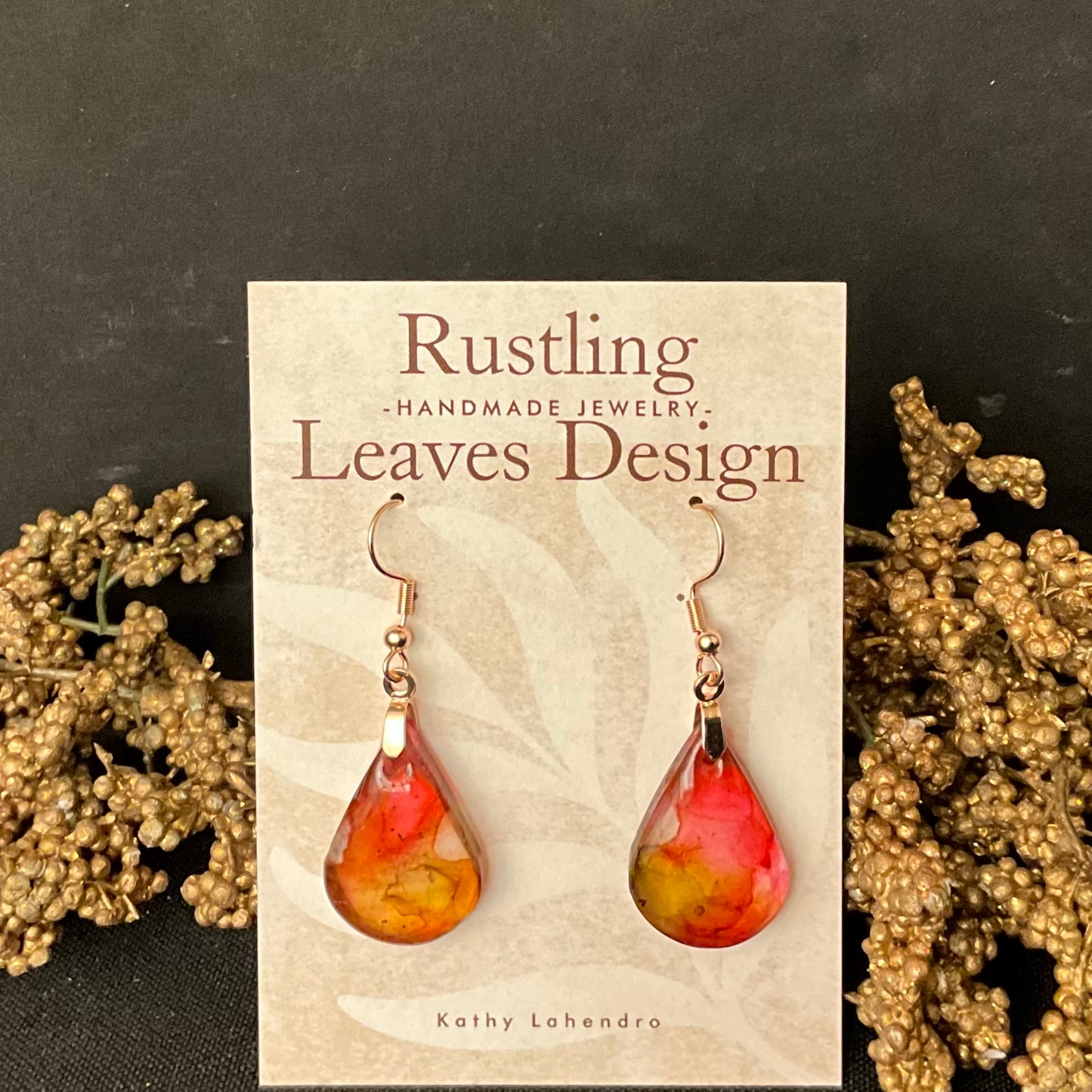 Coral Pink Resin Teardrop Earrings
