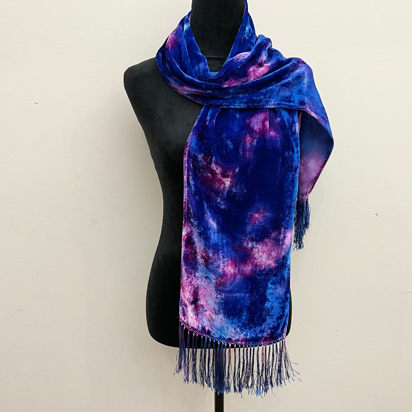 small Ice Dyed Velvet, Periwinkle Colorway w/fringe