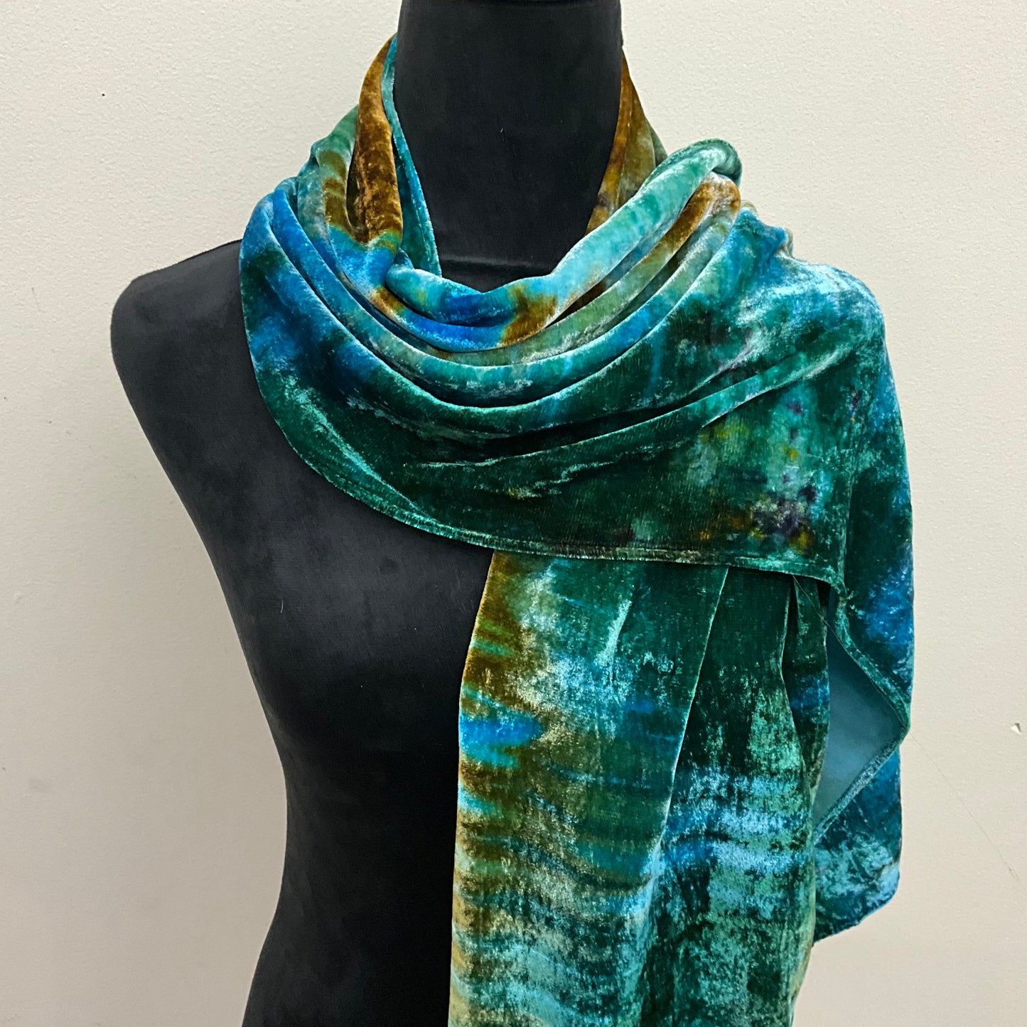 small Ice Dyed Velvet Scarf in Turquoise Colorway