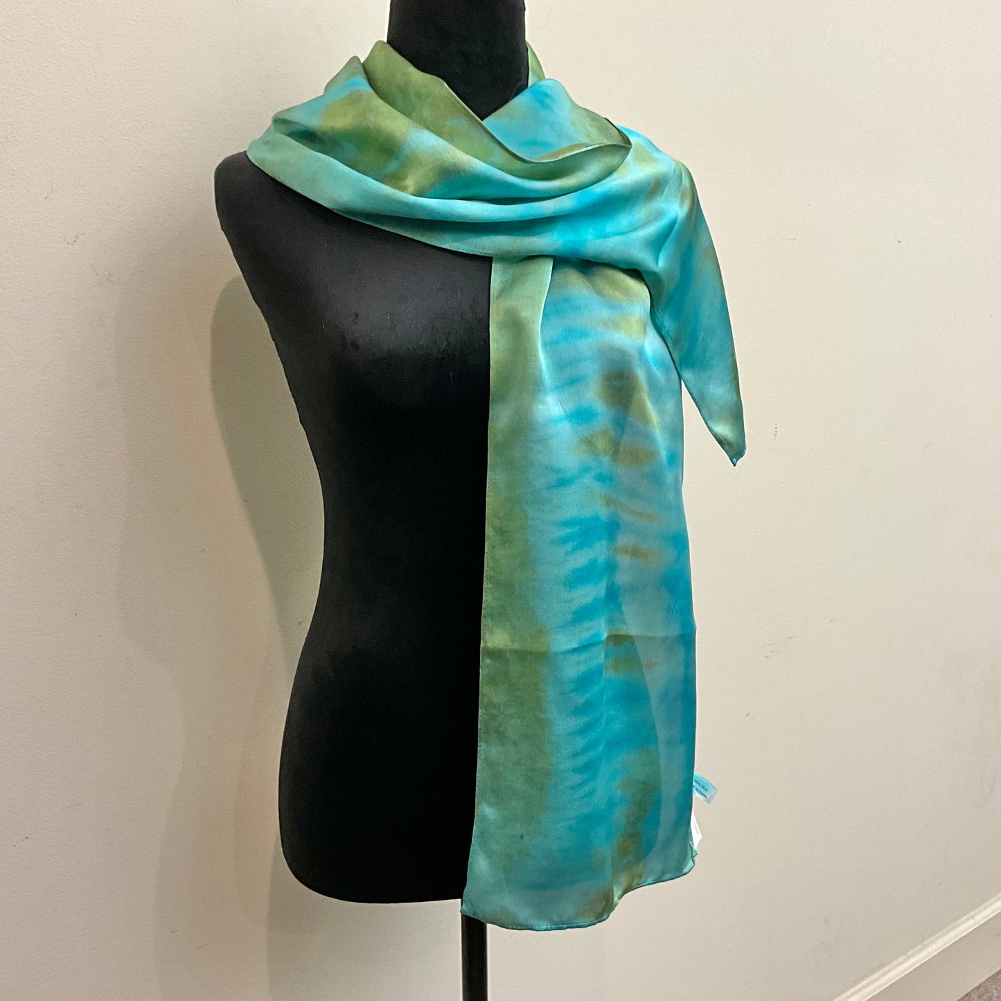 medium Ice Dyed Silk Satin Scarf - Celadon Colorway