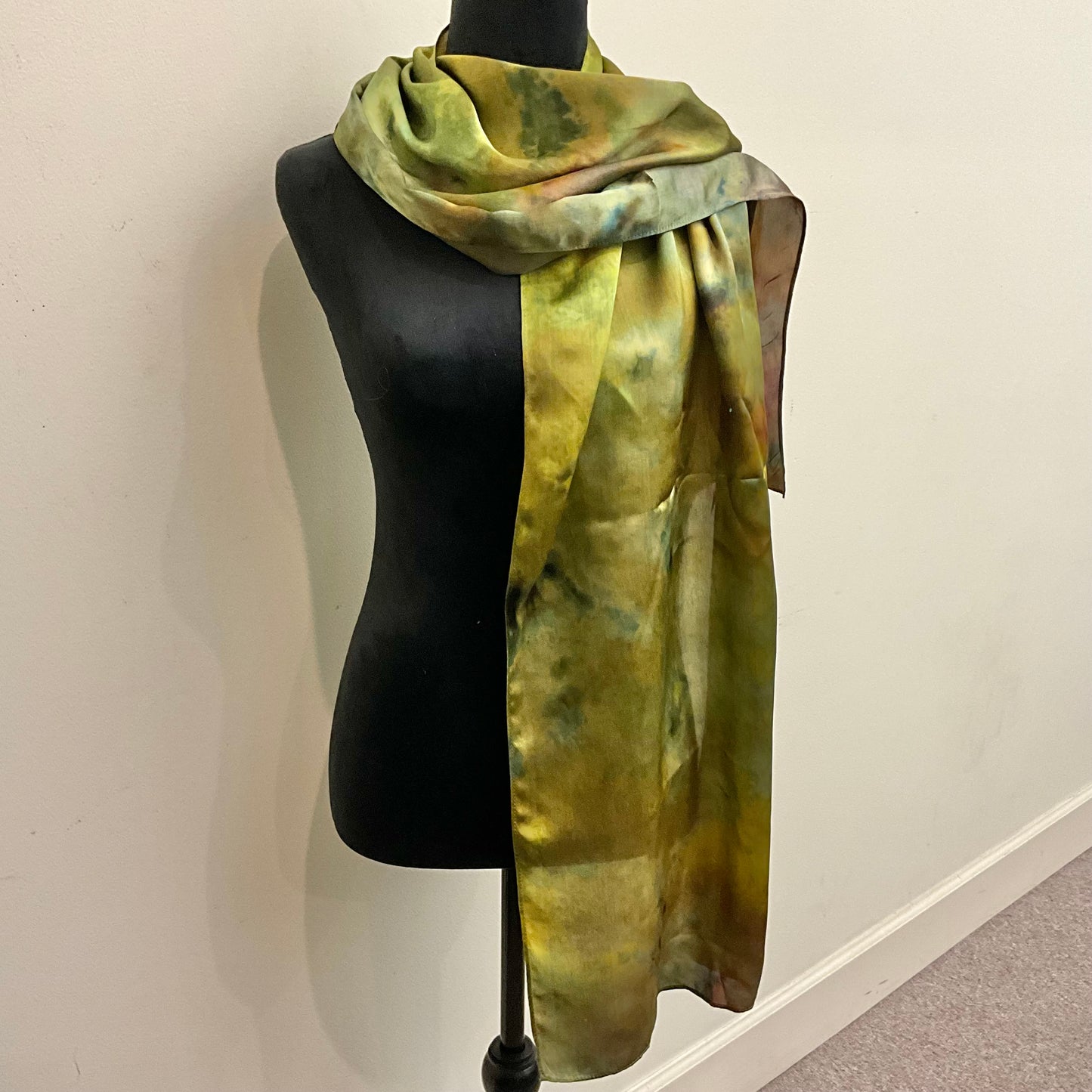 large Ice Dyed Silk Satin Scarf - Glimmering Forest Colorway