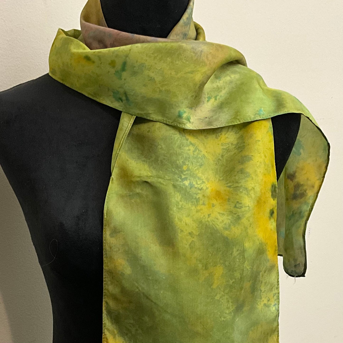 small Ice Dyed Silk Haboti Scarf - Glimmering Forest Colorway