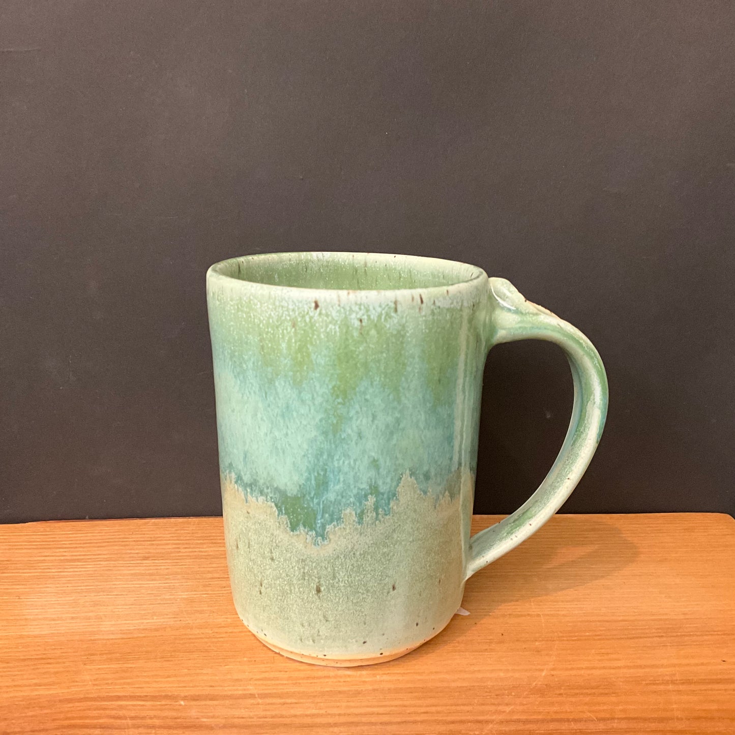 Tall Mug in Light Green with Turquoise Drip
