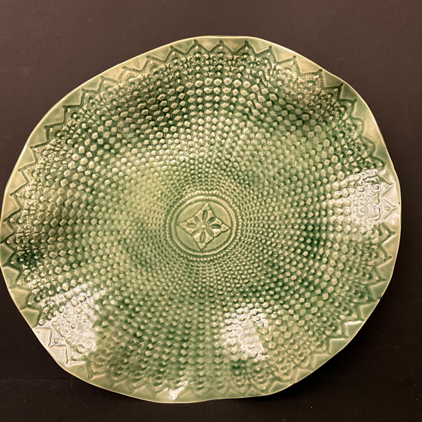 Large Free-form Embossed Bowl Green