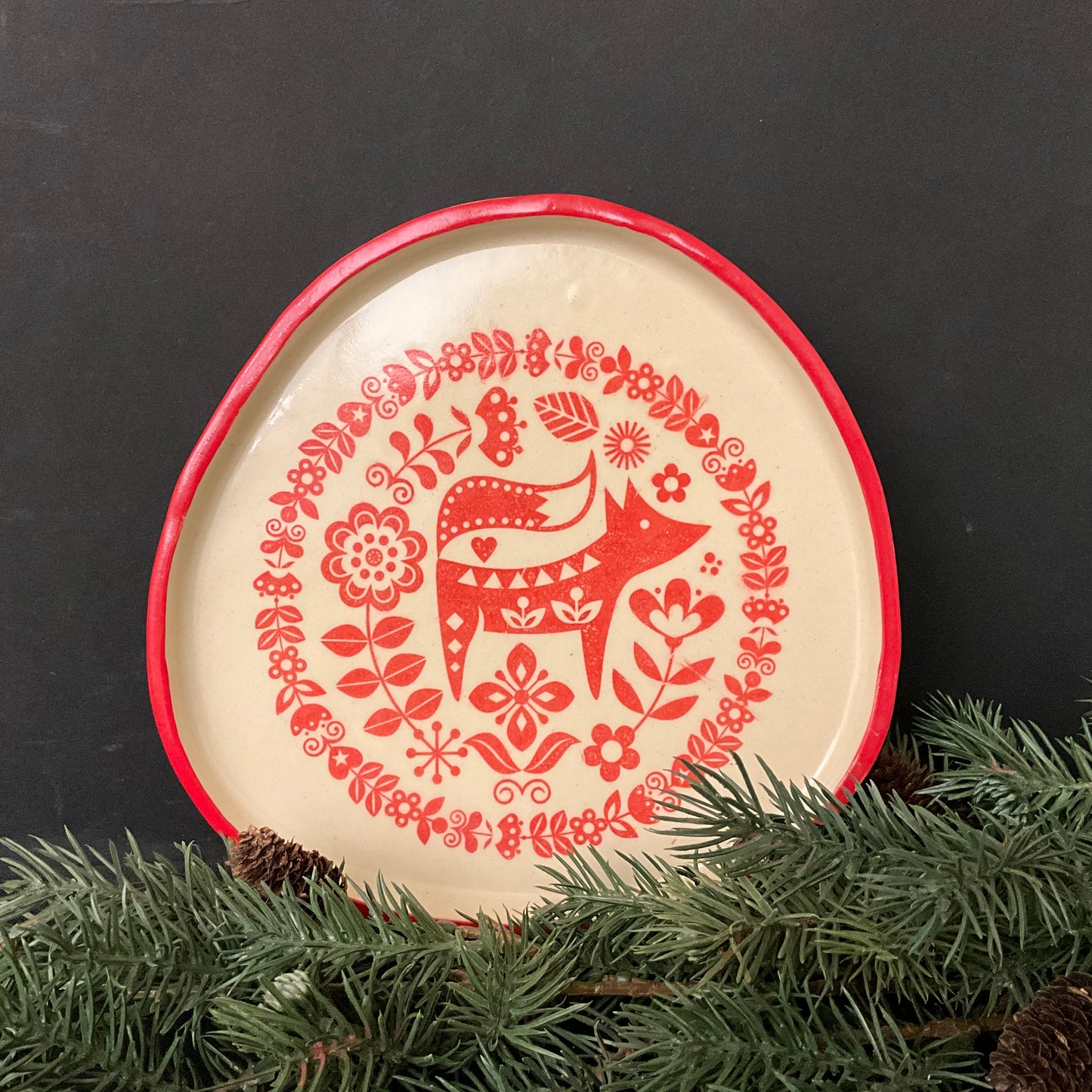 Free Form Fox Tray - Cream & Red