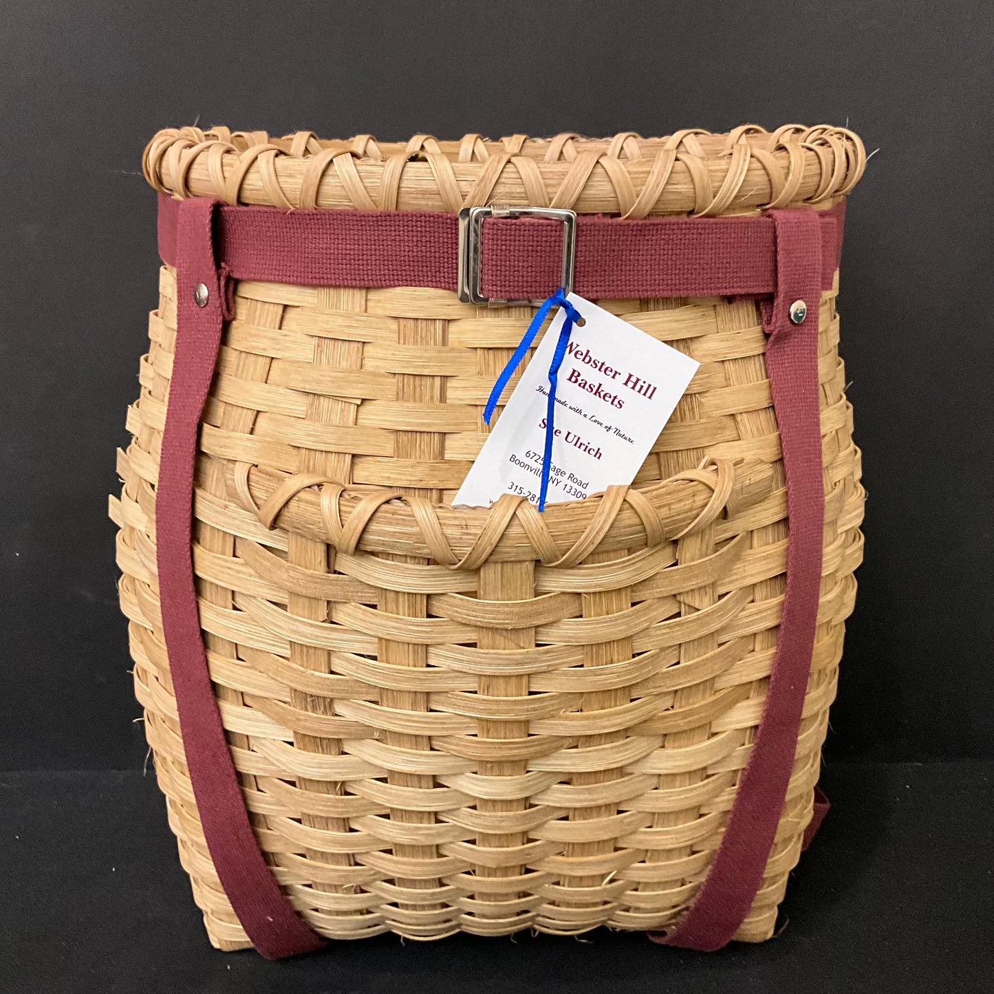 Adirondack Pack Basket with Brown Straps & Front Pocket