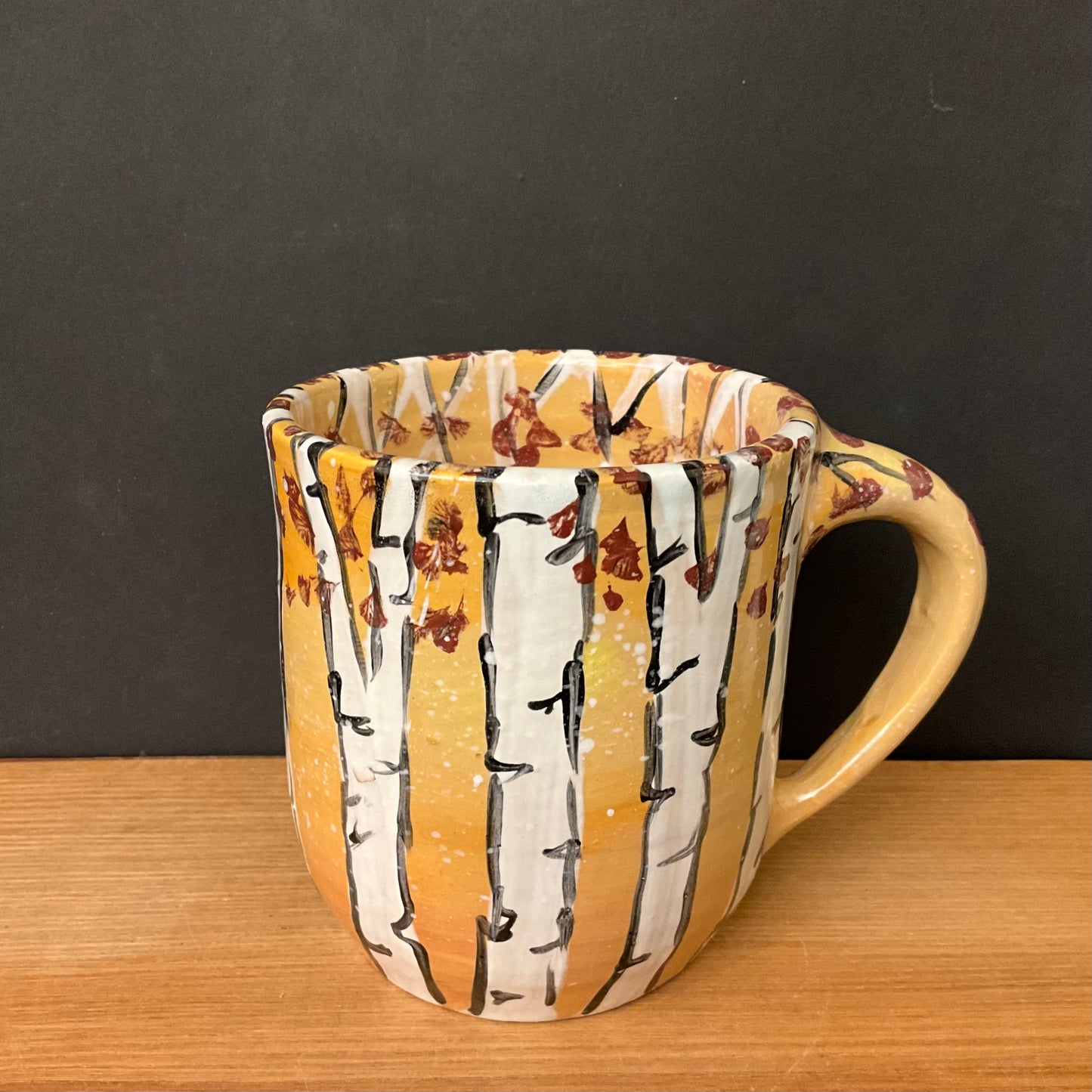 Mug with Fall Birch Trees on Golden Background