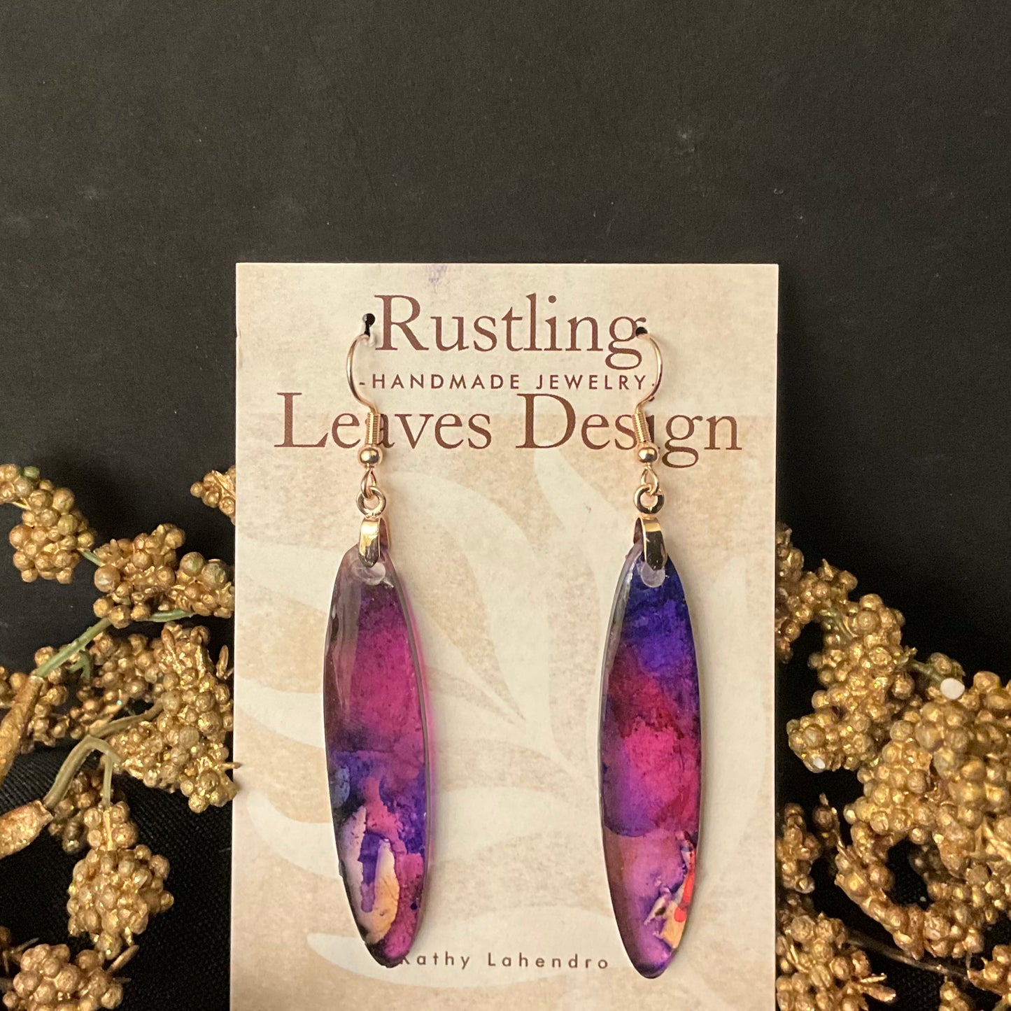 Elongated Resin Oval Earrings Purples & Pinks