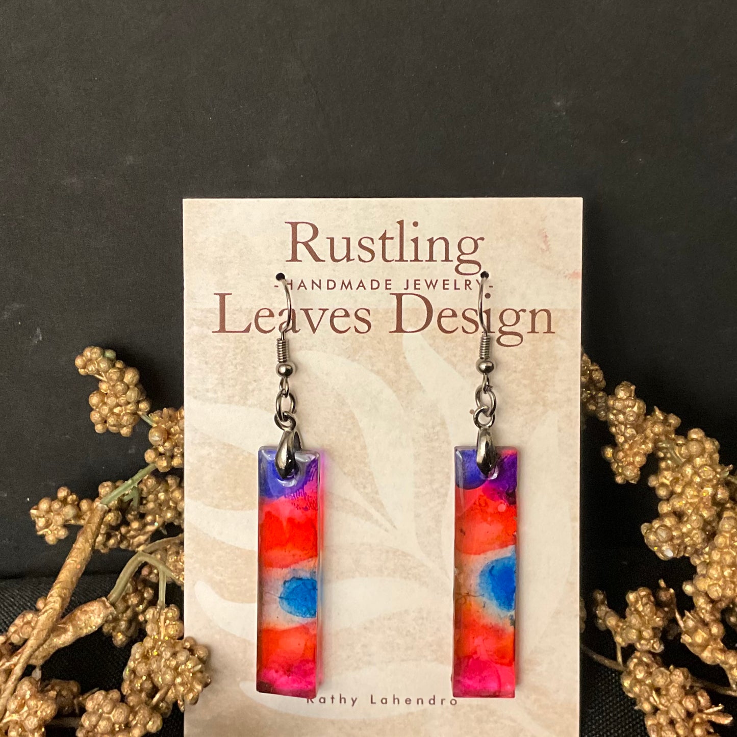 Rectangle Resin earrings in Oranges & Blues