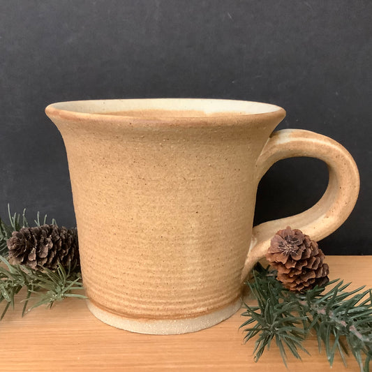 Tan Mug with Blue Flower Stamp