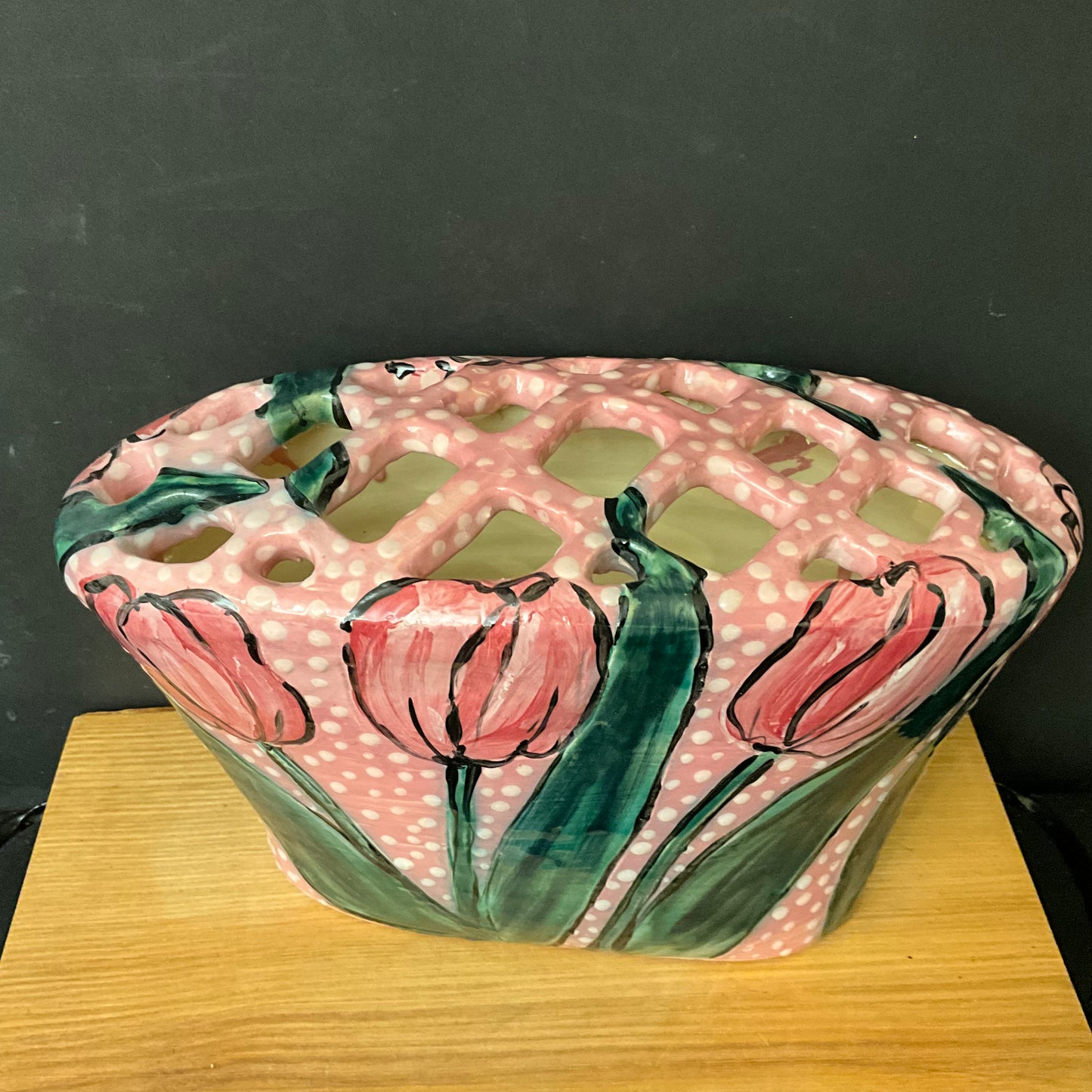 Ceramic Tulip Holder with Pink Tulip Design