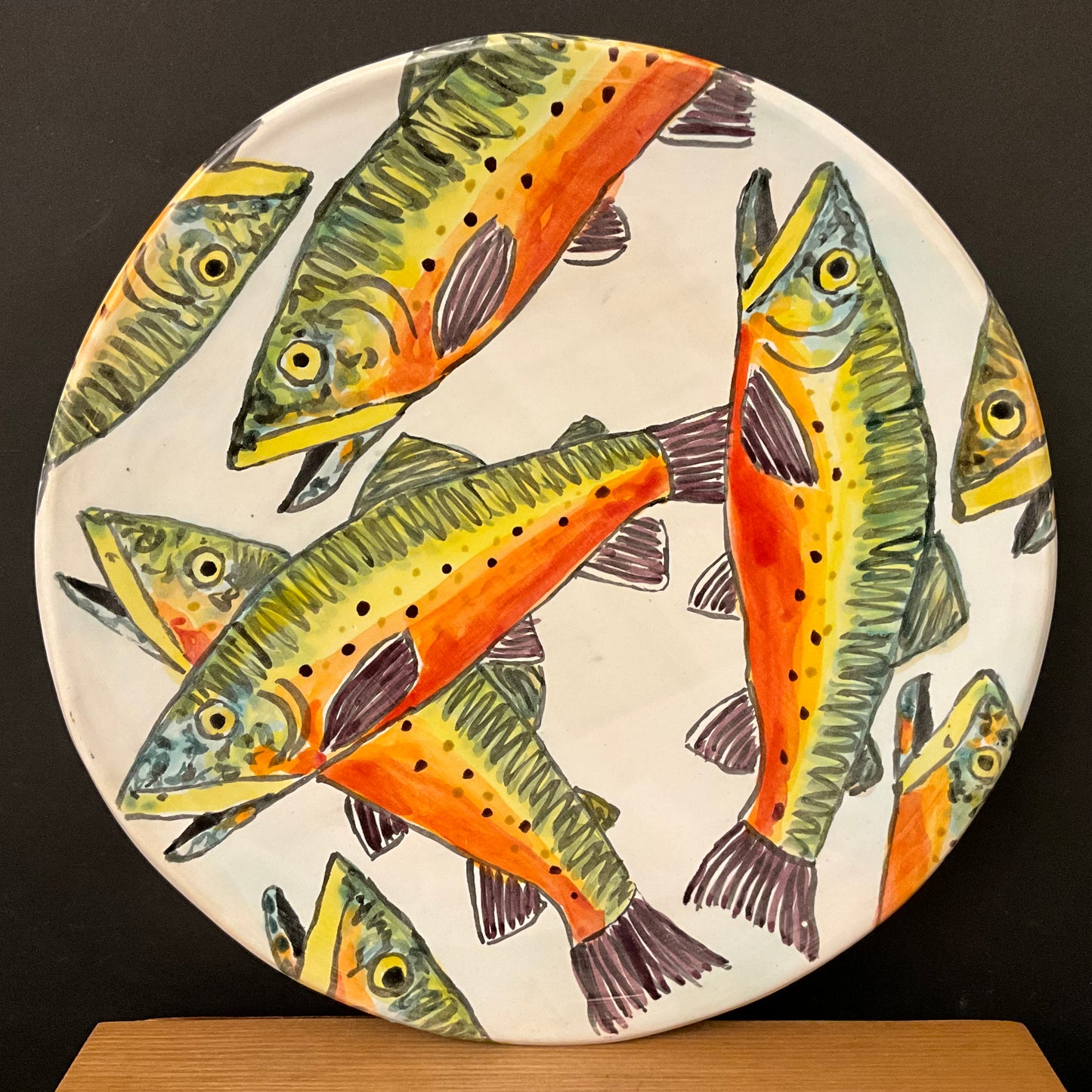 Large Round Platter with Brook Trout