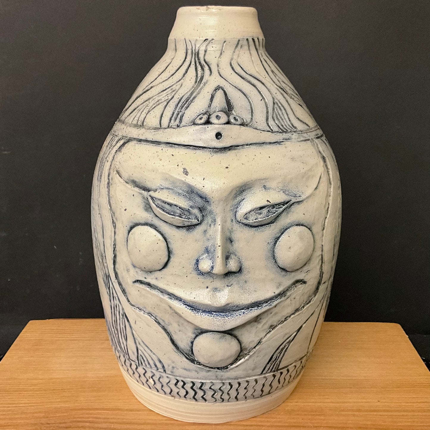 Large Blue and White Face Jug
