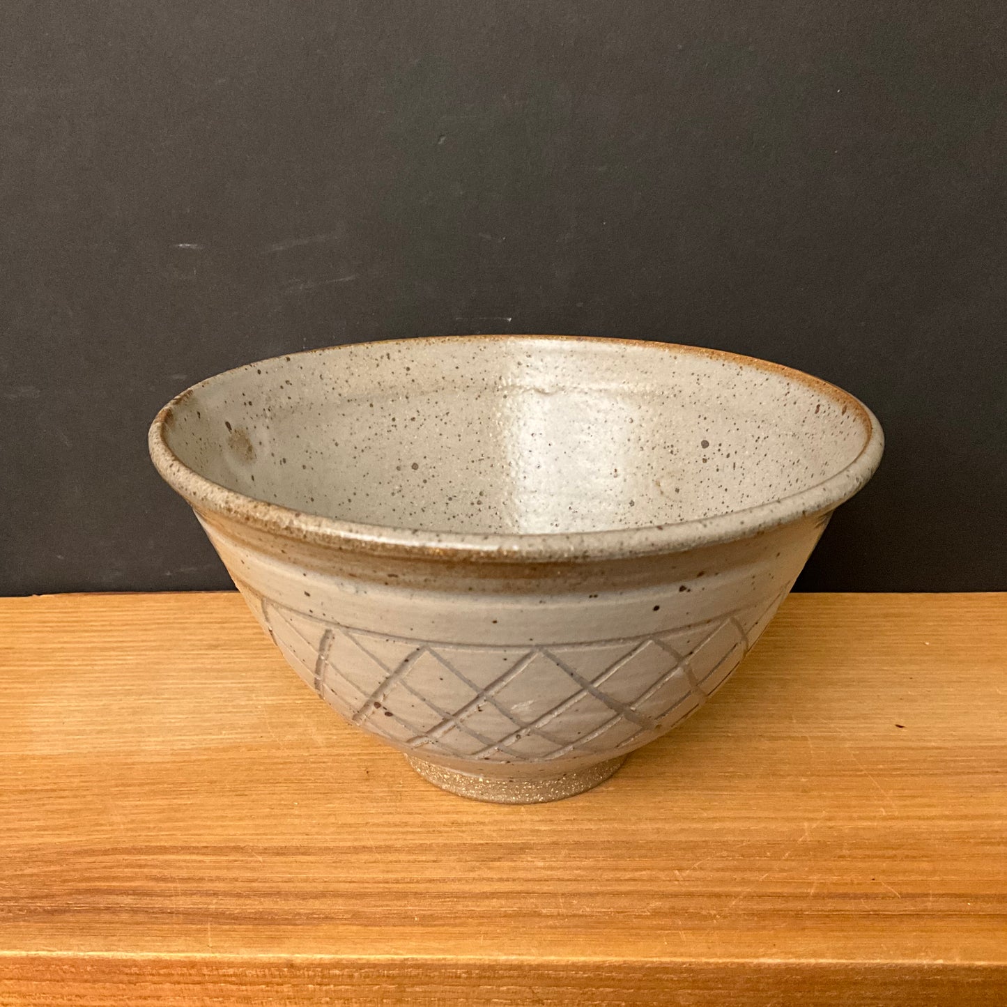 Small Bowl in Gray Brown with Cross-hatch Design