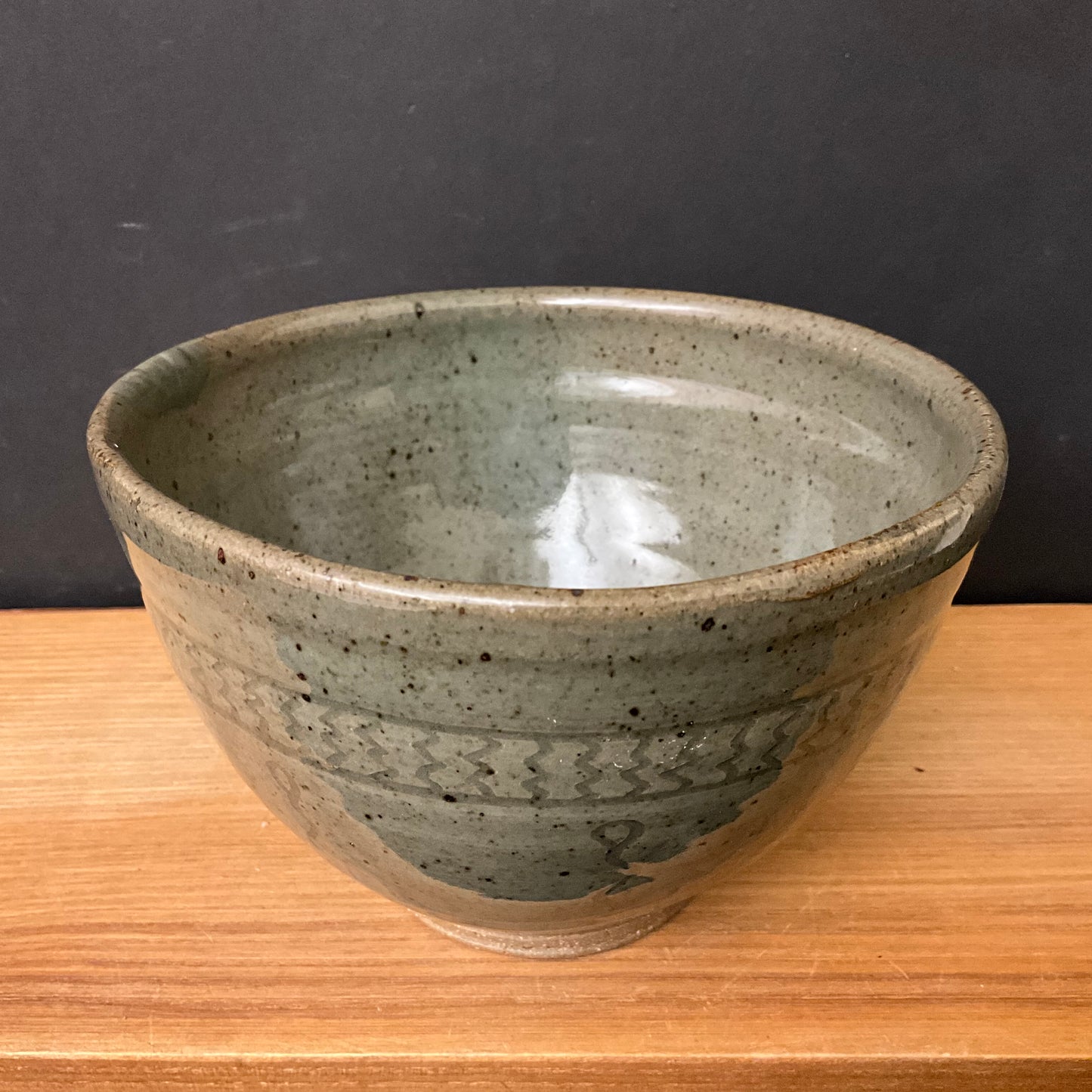 Deep Small Bowl in Gray Green Blue Glossy Glaze
