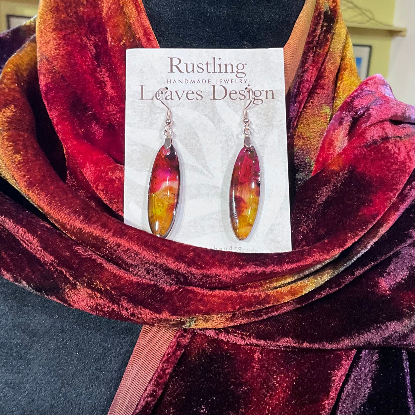 Ice Dyed Silk Velvet Scarf -Adirondack Sunset colorway, small no fringe