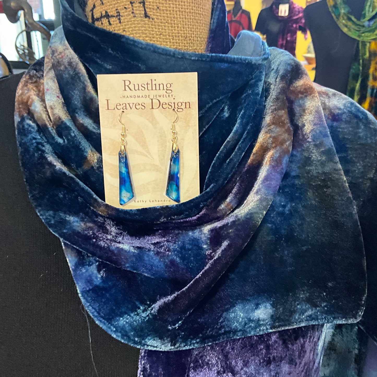 Ice Dyed Silk Velvet Scarf - Moody Blues Colorway Large with Fringe