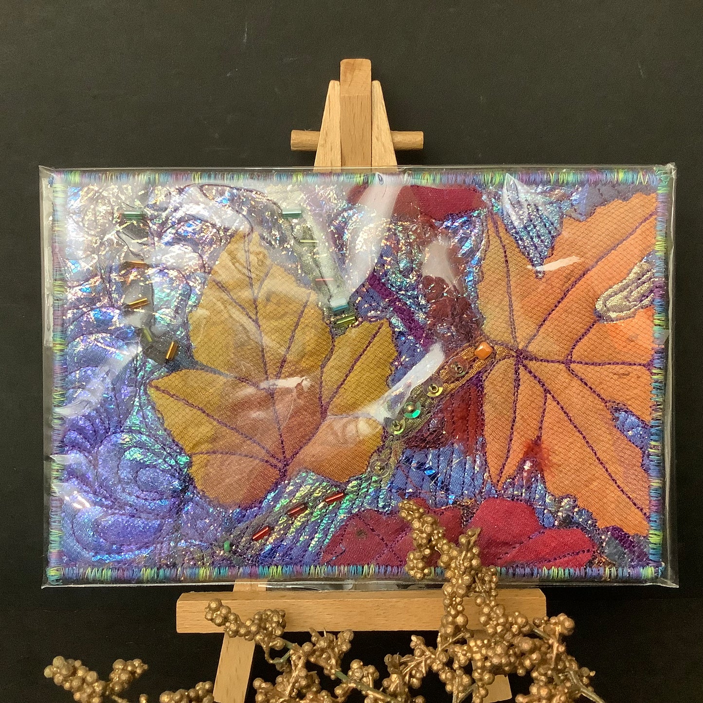 Quilt Card Maple Leaves Purple