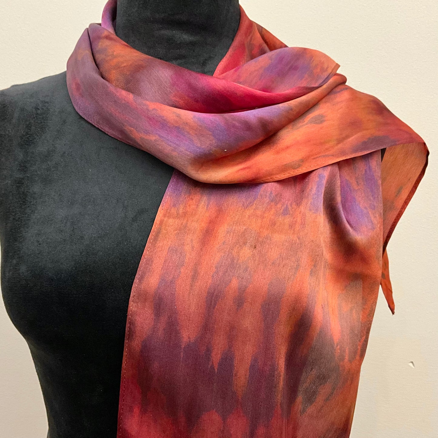 Small Ice Dyed Silk Satin Scarf - Adk Sunset colorway